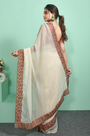 Off-White Floral Embroidered Georgette Saree (RSPCCM6C3823)