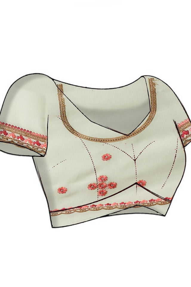 Off-White Floral Embroidered Georgette Saree (RSPCCM6C3823)