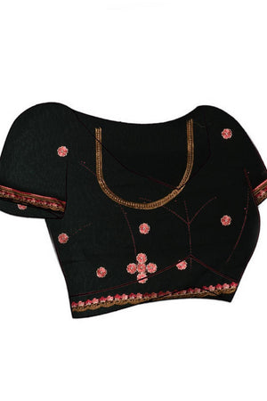 Black Floral Embroidered Georgette Saree (RSPLLM6C3795)