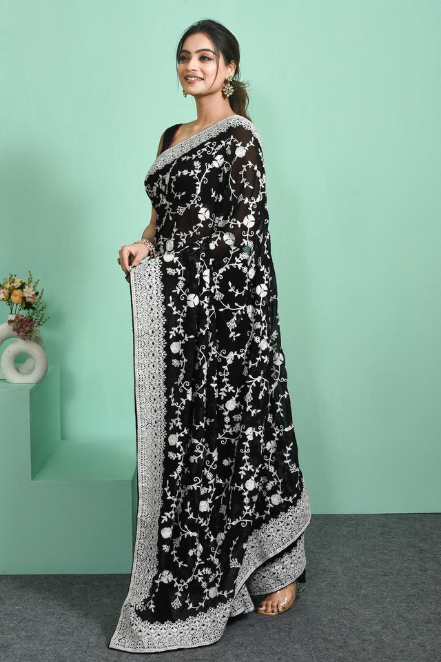 Black Embroidered Georgette Saree (RSPLWJ6C3793)