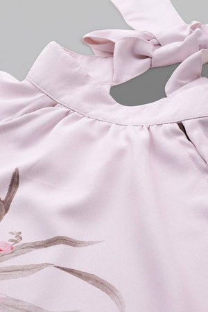 Light Pink Floral Printed Satin Tops & Tunics