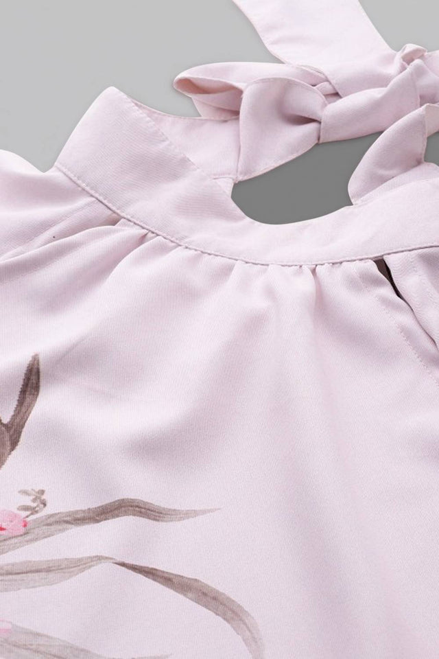 Light Pink Floral Printed Satin Tops & Tunics