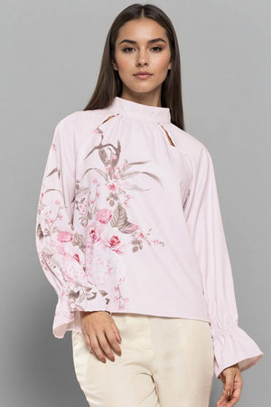 Light Pink Floral Printed Satin Tops & Tunics