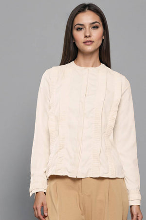 Off White Solid Satin Tops & Tunics