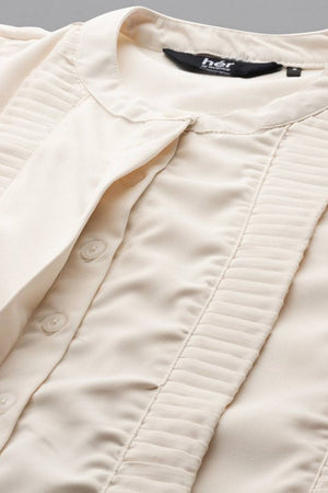 Off White Solid Satin Tops & Tunics