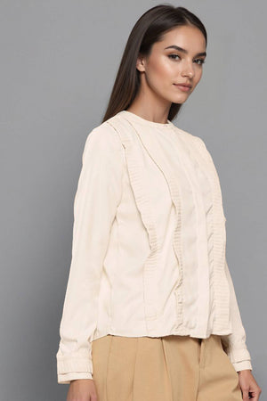 Off White Solid Satin Tops & Tunics