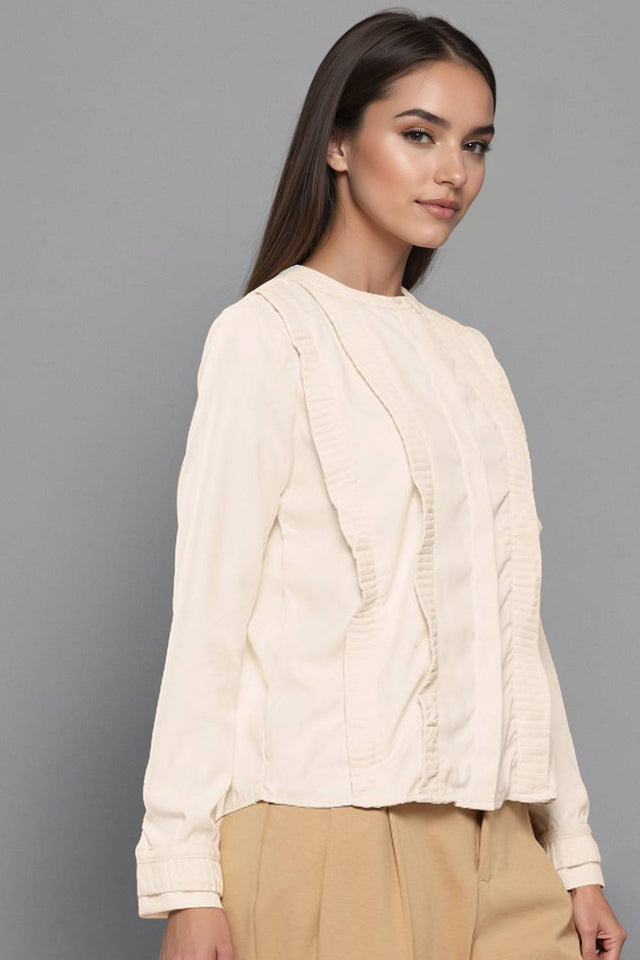 Off White Solid Satin Tops & Tunics