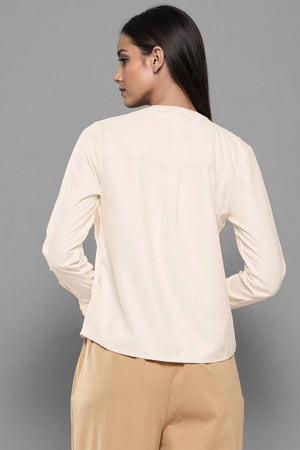 Off White Solid Satin Tops & Tunics