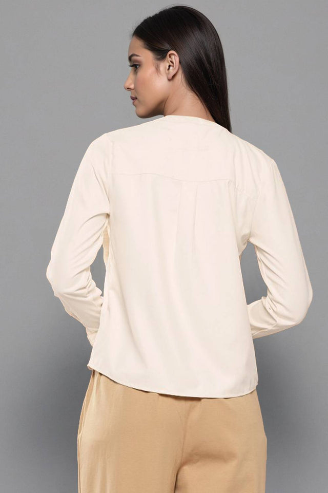 Off White Solid Satin Tops & Tunics