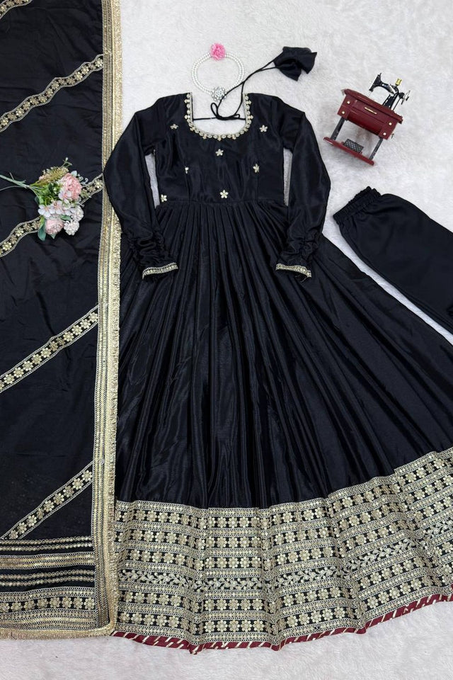 Black Embroidered Art Silk Anarkali Suit (RT-5816-black)
