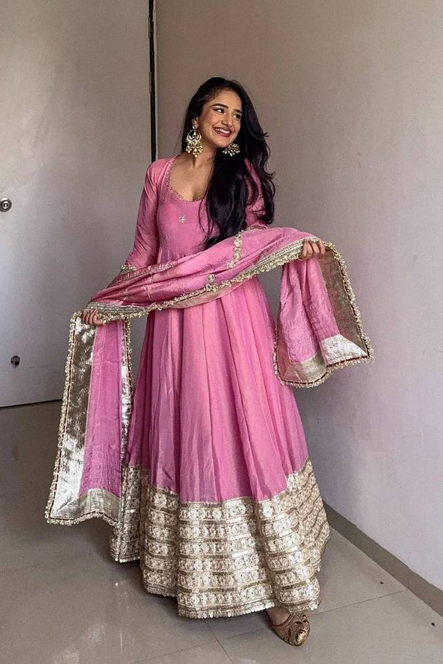 Pink Embroidered Art Silk Anarkali Suit (RT-5816-pink)