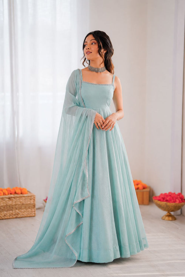 Blue Sequin Art Silk Anarkali Suit (RT-5883)
