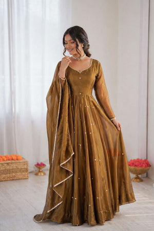 Olive Green Embroidered Art Silk Anarkali Suit (RT-5897)