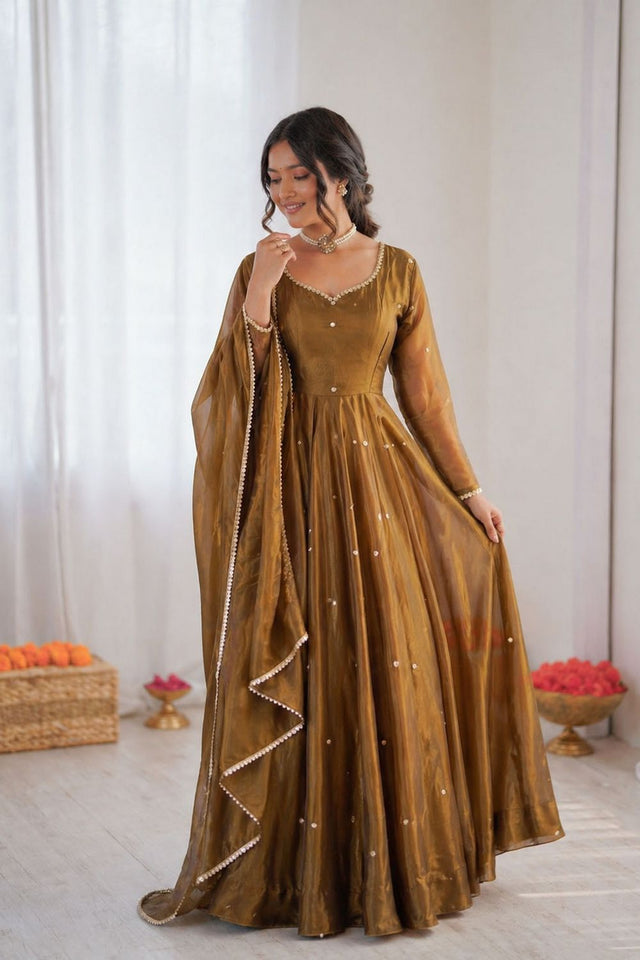 Olive Green Embroidered Art Silk Anarkali Suit (RT-5897)