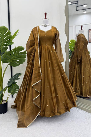 Olive Green Embroidered Art Silk Anarkali Suit (RT-5897)