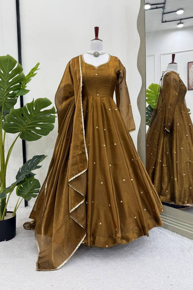 Olive Green Embroidered Art Silk Anarkali Suit (RT-5897)