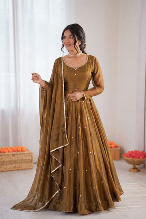 Olive Green Embroidered Art Silk Anarkali Suit (RT-5897)