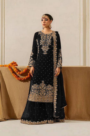 Black Embroidered Georgette Palazzo Suits (RT-5901-Black)