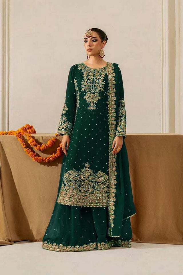 Green Embroidered Georgette Palazzo Suits (RT-5901-Green)