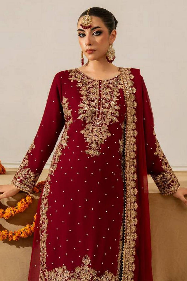 Maroon Embroidered Georgette Palazzo Suits (RT-5901-Maroon)