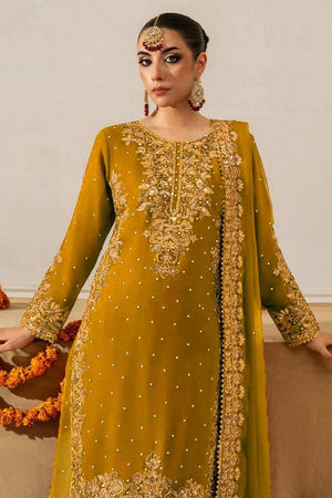 Mustard Embroidered Georgette Palazzo Suits (RT-5901-Mustard)