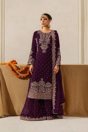 Wine Embroidered Georgette Palazzo Suits (RT-5901-Wine)