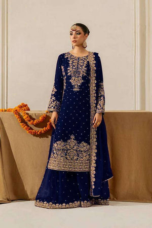 Navy Blue Sequin Georgette Palazzo Suit Set
