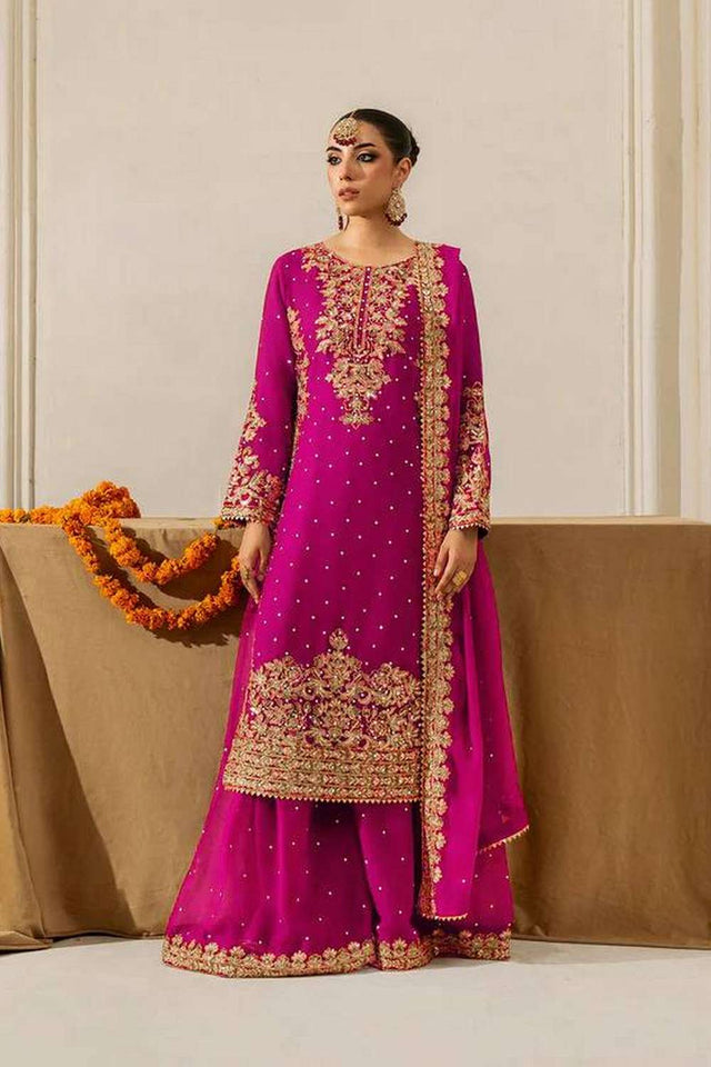 Pink Sequin Georgette Palazzo Suit Set