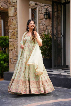 Lime Green Sequin Georgette Anarakali Suit Set (RT-5903-lime green)
