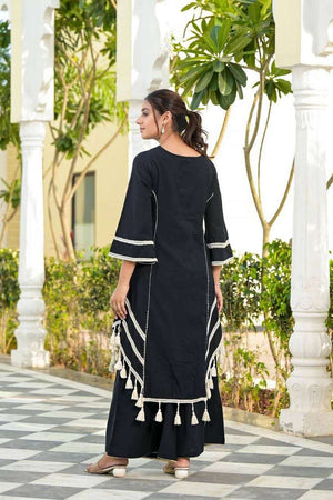 Black Embroidered Rayon Palazzo Suit Set