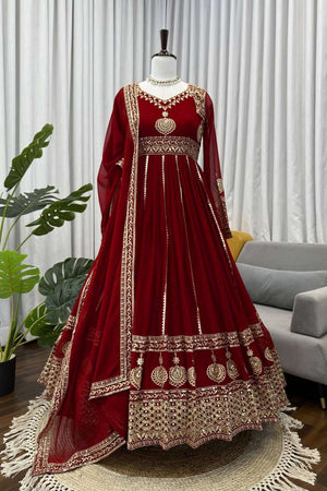 Maroon Sequin Georgette Anarakali Suit Sets