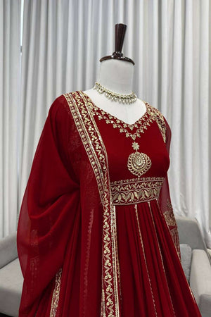 Maroon Sequin Georgette Anarakali Suit Sets