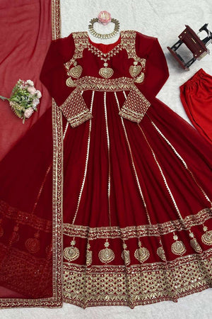 Maroon Sequin Georgette Anarakali Suit Sets