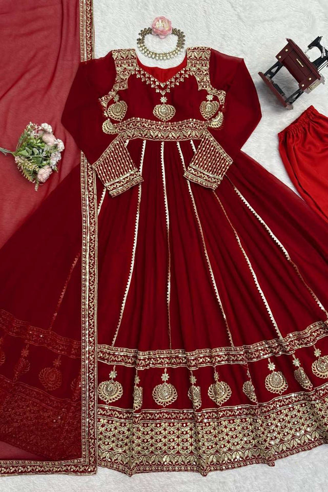 Maroon Sequin Georgette Anarakali Suit Sets