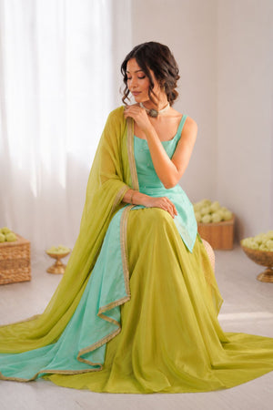 Blue Sequin Art Silk Palazzo Suit (RT-5914)