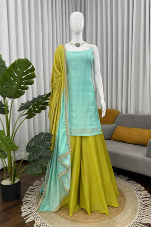 Blue Sequin Art Silk Palazzo Suit (RT-5914)