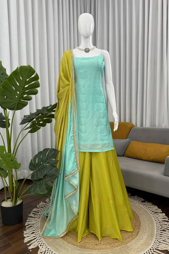 Blue Sequin Art Silk Palazzo Suit (RT-5914)