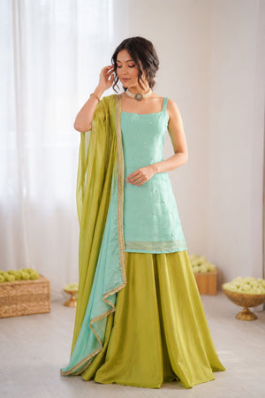 Blue Sequin Art Silk Palazzo Suit (RT-5914)