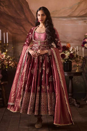 Wine Sequin with Embroidered Satin Gown