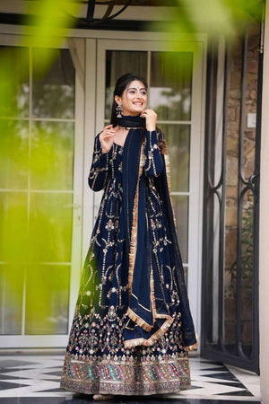 Blue Sequin with Embroidered Georgette Gown (RT-5917-blue)
