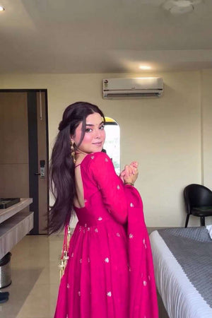 Pink Sequin Georgette Kurti Pant Set