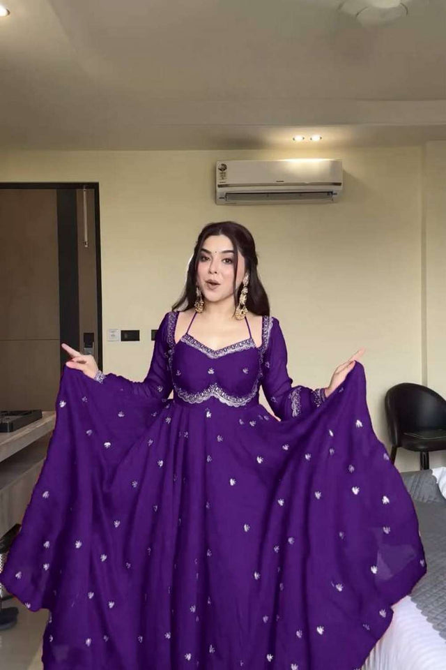 Violet Sequin Georgette Kurti Pant Set