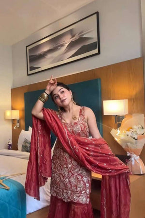 Maroon Sequin Shimmer Sharara Suit Set