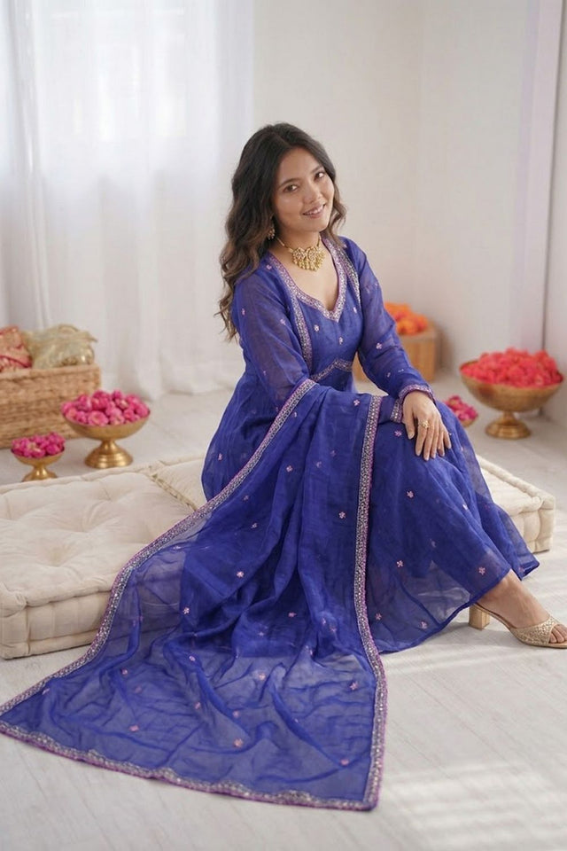 Blue Embroidered Art Silk Anarkali Suit (RT-5936-blue)