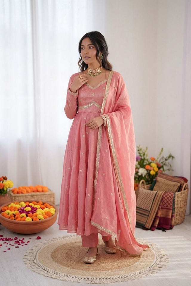 Peach Embroidered Art Silk Anarkali Suit (RT-5936-peach)