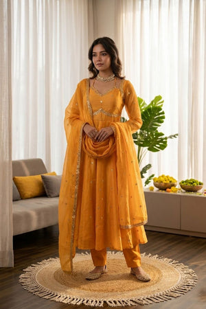Yellow Embroidered Art Silk Anarkali Suit (RT-5936-yellow)