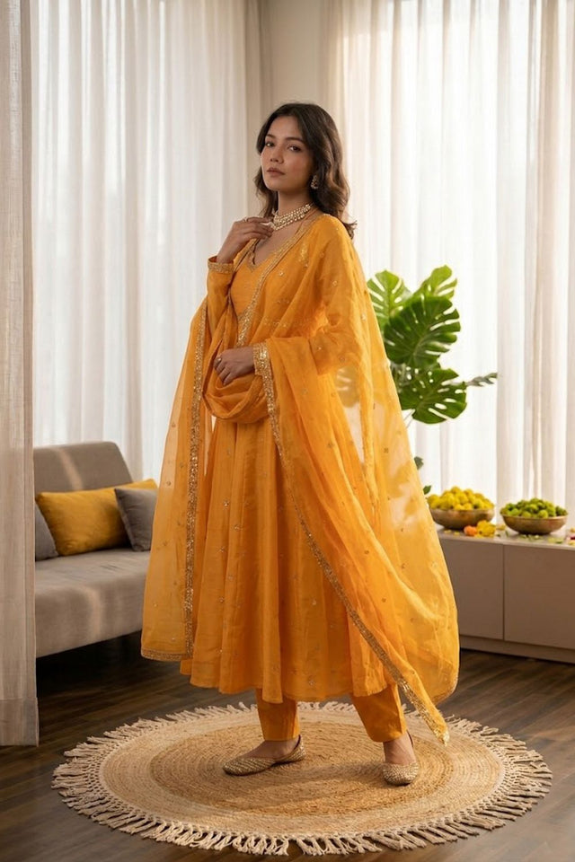 Yellow Embroidered Art Silk Anarkali Suit (RT-5936-yellow)