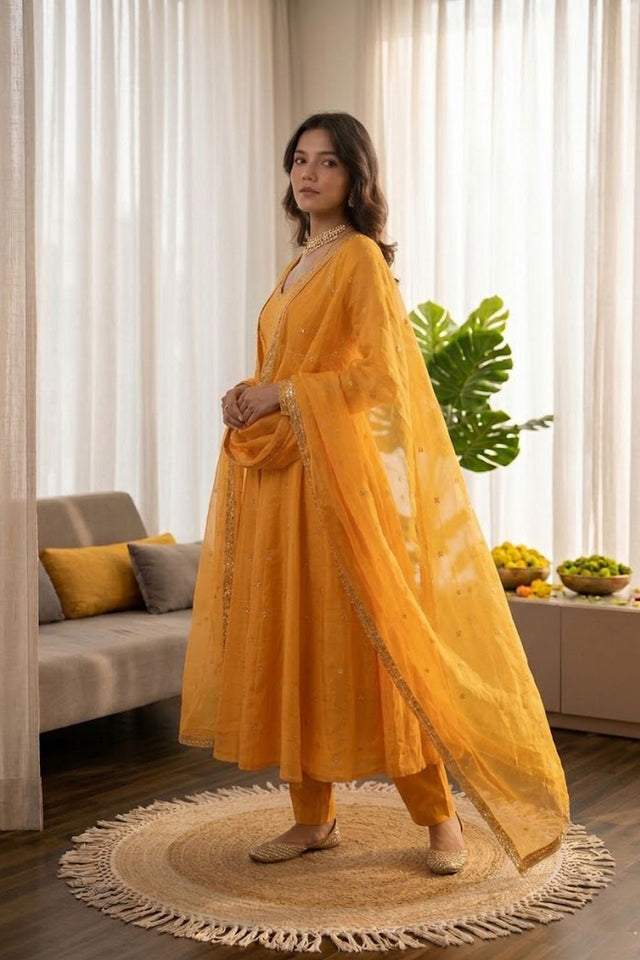 Yellow Embroidered Art Silk Anarkali Suit (RT-5936-yellow)