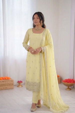 Cream Floral Embroidered Georgette Straight Cut Suit (RT-5947-cream)