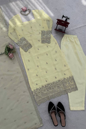 Cream Floral Embroidered Georgette Straight Cut Suit (RT-5947-cream)